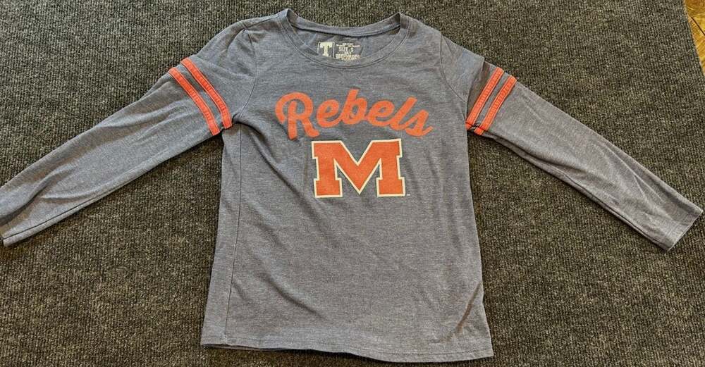 University Ole Miss Rebels Girls Long Sleeve Graphic T-Shirt Heather Blue